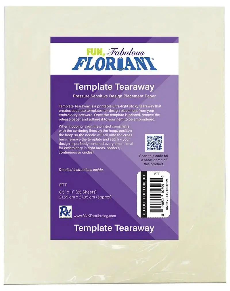 Floriani Template Tearaway - 25 Printable Sheets (8.5" x 11")