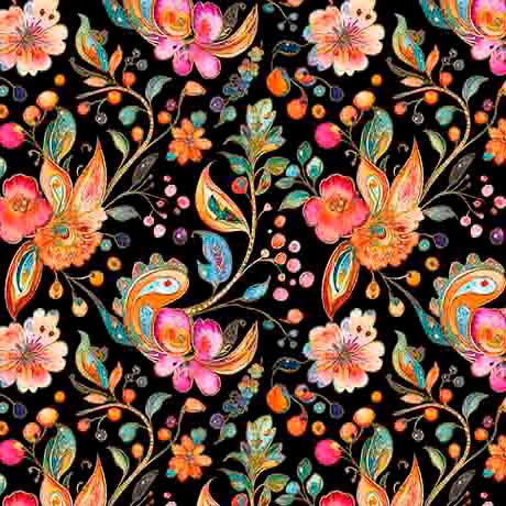Fluttering Gardens Butterfly Floral Paisley Cotton Fabric