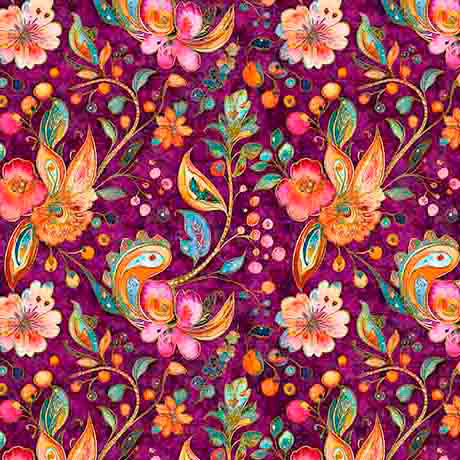 Tissu en coton floral papillon des jardins flottants - Sangria