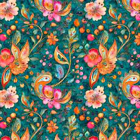 Tela de Algodón Floral Paisley de Mariposas de Jardines Fluctuantes