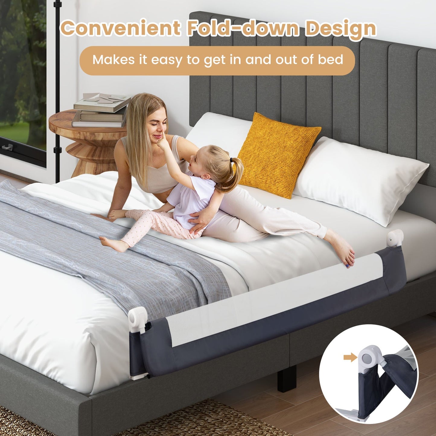 Barandilla de Cama Plegable de 60 Pulgadas para la Seguridad del Bebé - Gris