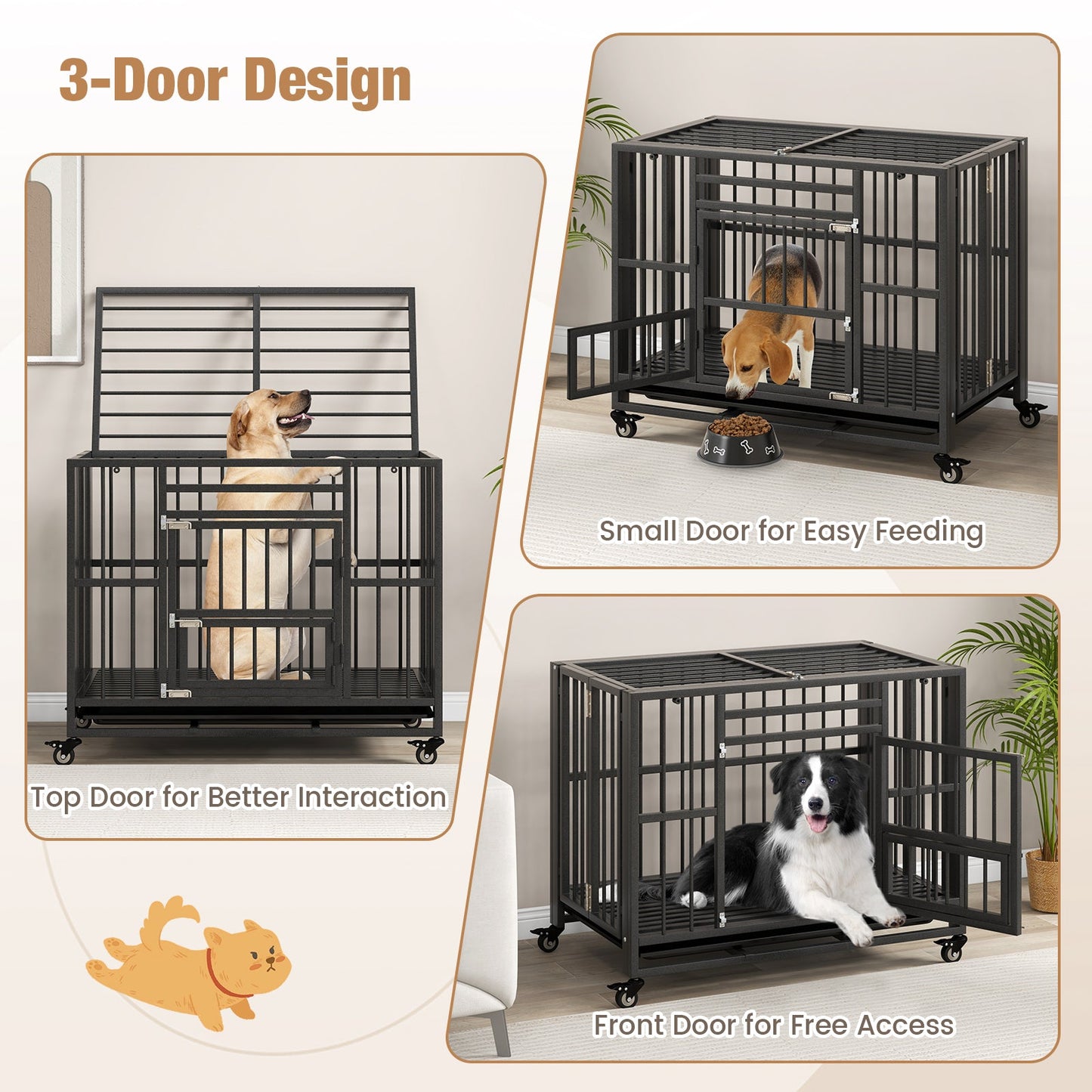 Cage pour chien en métal pliable et robuste avec roues verrouillables