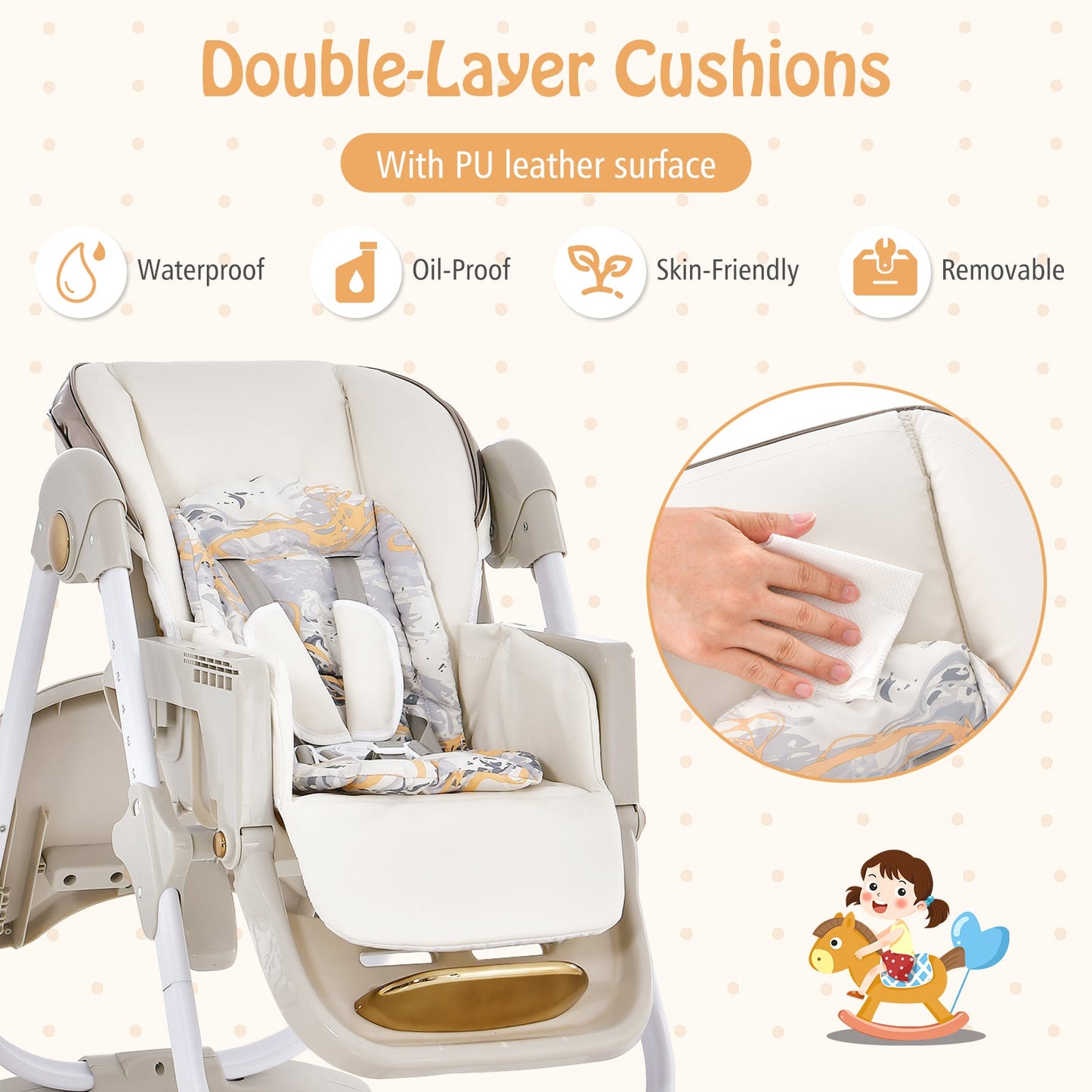 Chaise haute pliante pour bébé avec fonctionnalités réglables - Gris