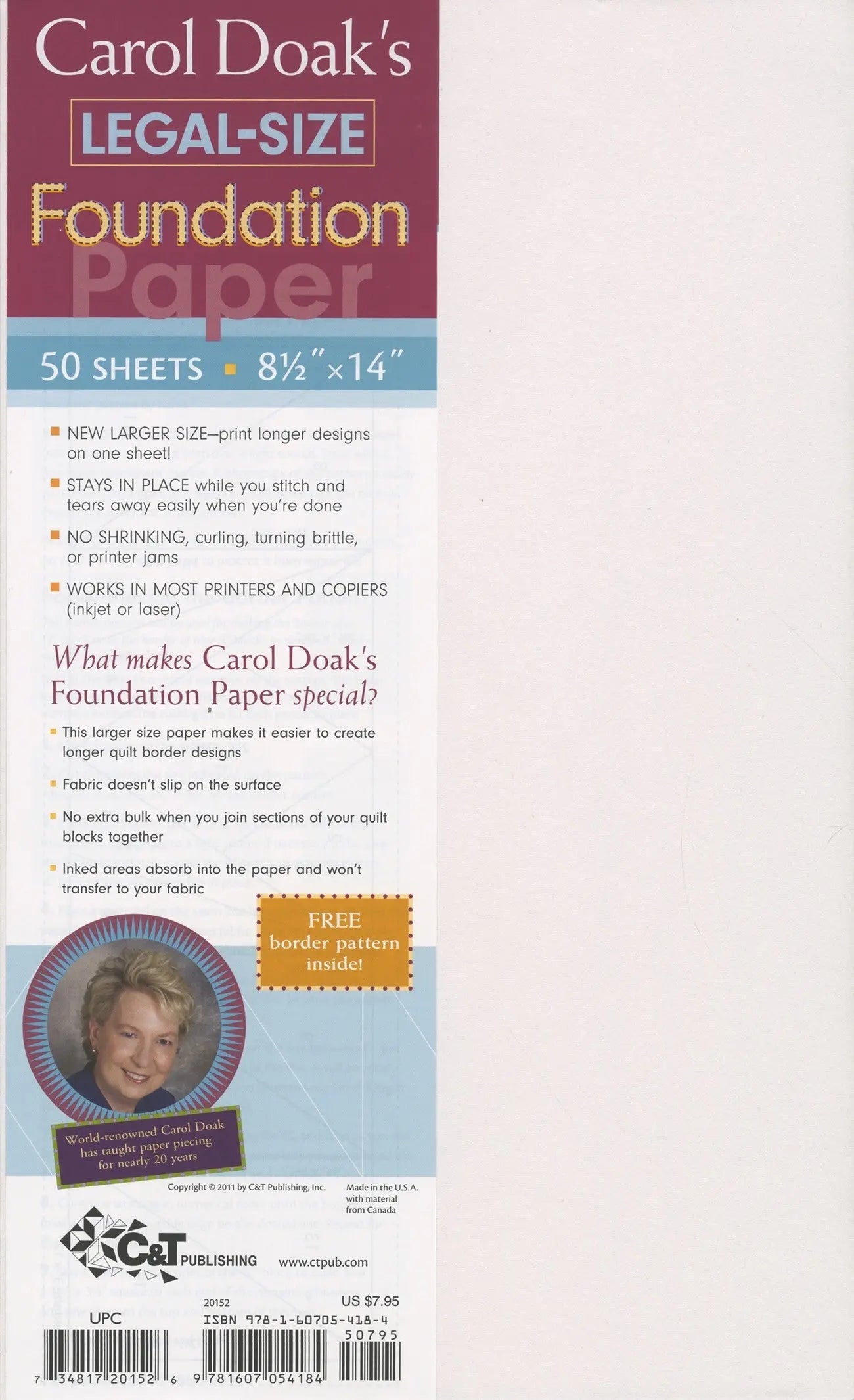 Foundation Paper by Carol Doak - 8.5in x 14in, 50 Sheets