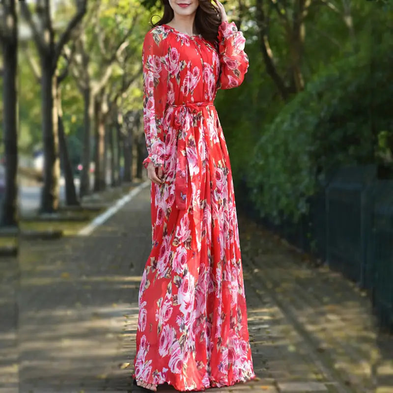 Elegant Floral Printed Maxi Dress