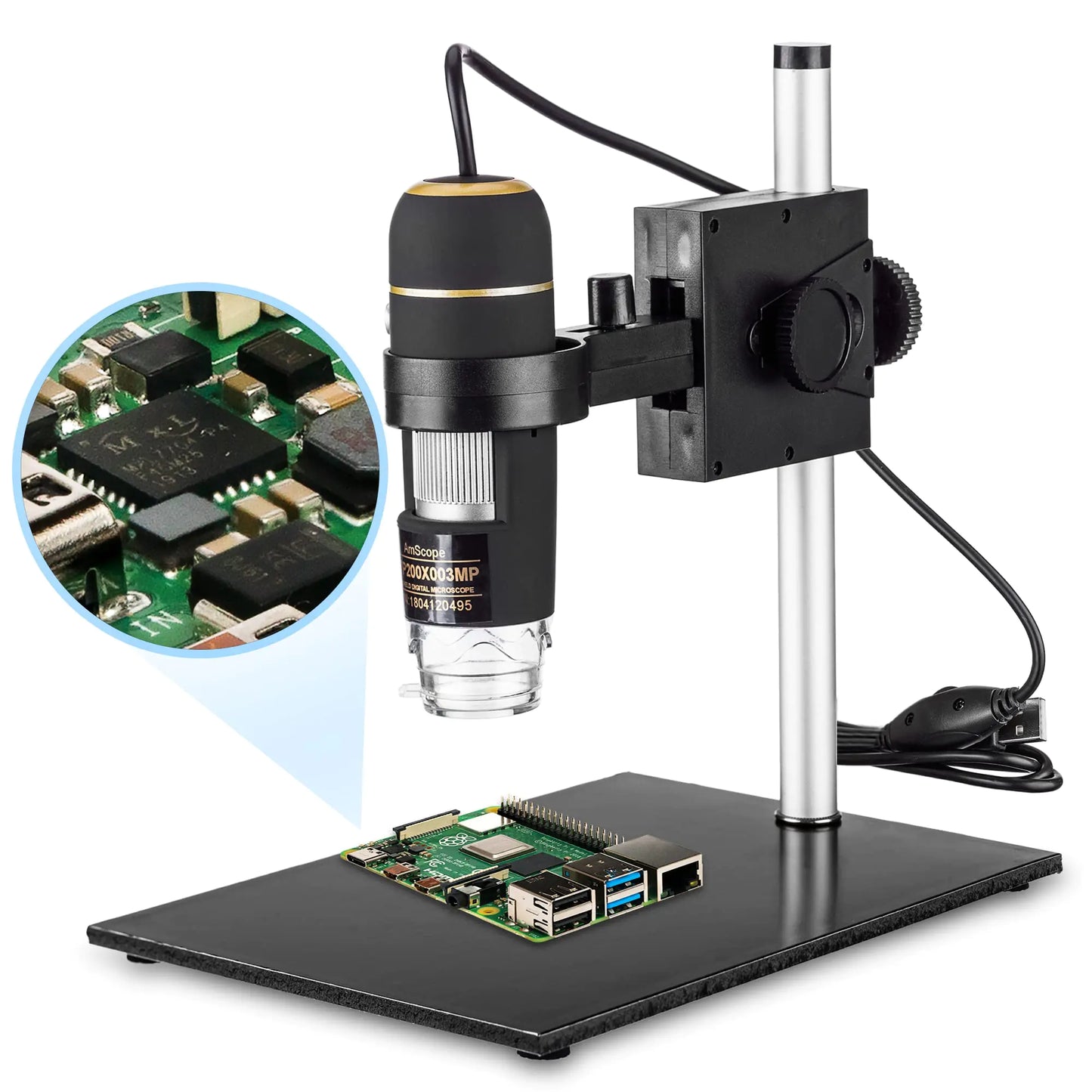 Microscope numérique USB AmScope UTP200X003MP avec grossissement de 10X à 200X