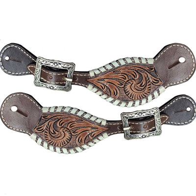 Vintage-Inspired Tooled Spur Straps with Buckstitch Detail - Korvel