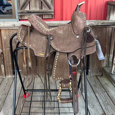 12" Cheetah Print Youth Barrel Saddle by Double T Saddlery - Korvel
