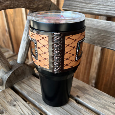 Elegant Black Tumbler with Stylish Leather Cuff - Korvel