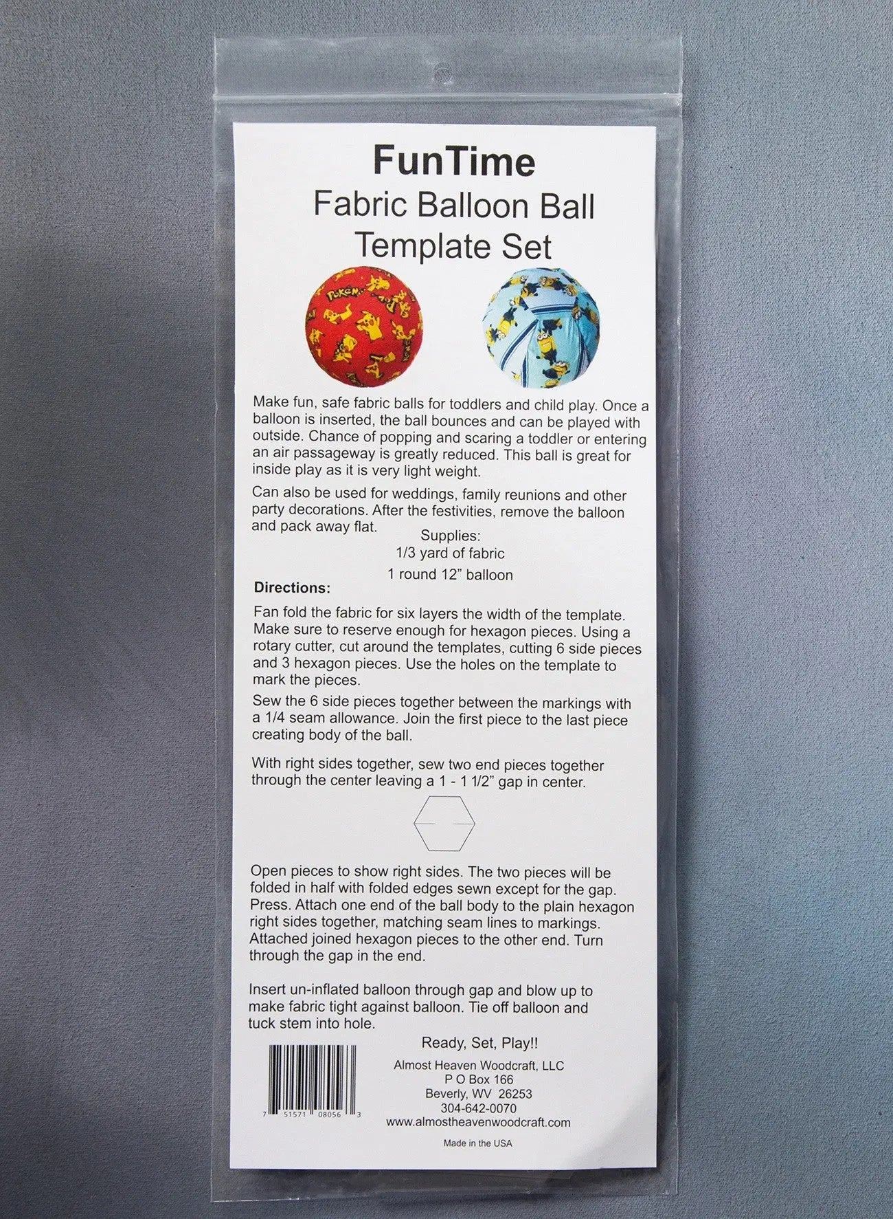 Conjunto de Plantillas de Pelota de Globo Cubierta de Tela de 10 Pulgadas Fun Time