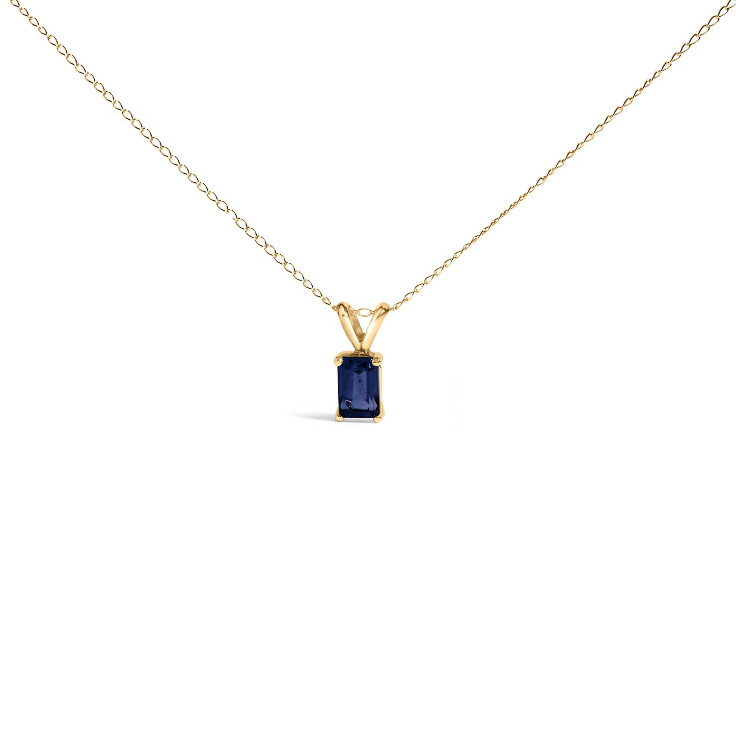 14K White Gold Emerald Cut Purple Amethyst Pendant Necklace