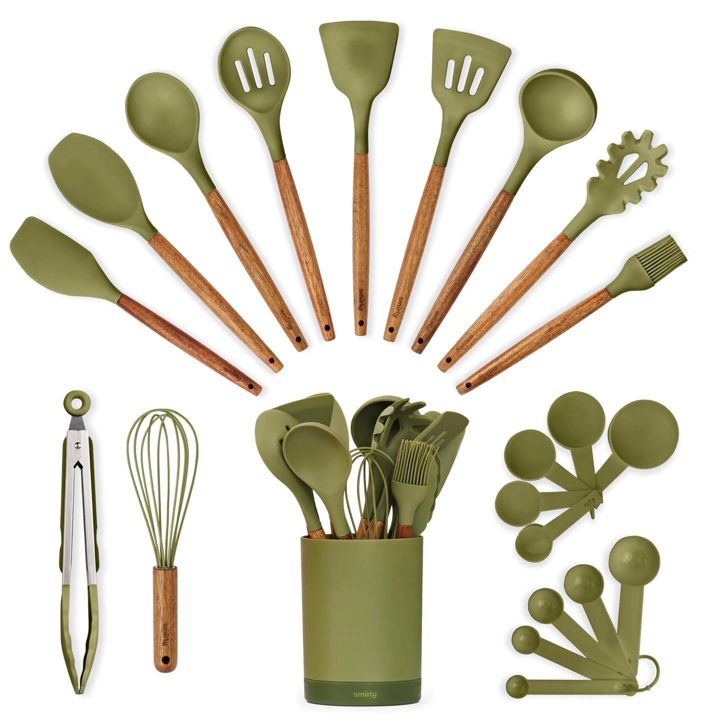 Ensemble d'ustensiles de cuisine en silicone et support - Outils de cuisine essentiels