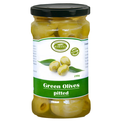 KORVEL Greek Green Halkidiki Olives pitted, Super Colossal, 10.65 oz. - Korvel-Food Inc.