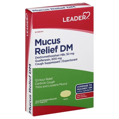 Leader Mucus Relief DM Comprimés à Libération Prolongée, 20 ct