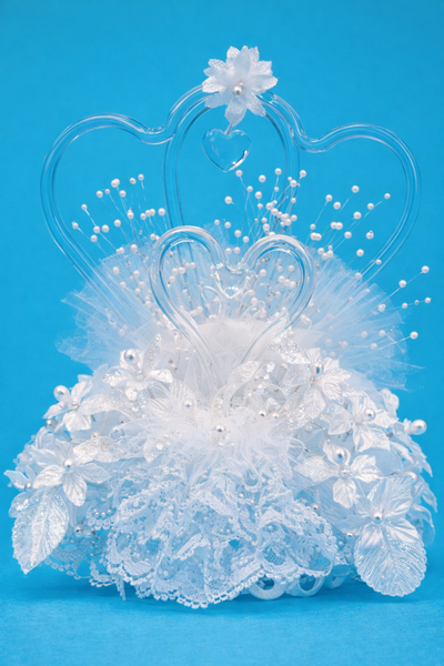 Elegant Glass Heart & Swans Cake Topper in Keepsake Dome