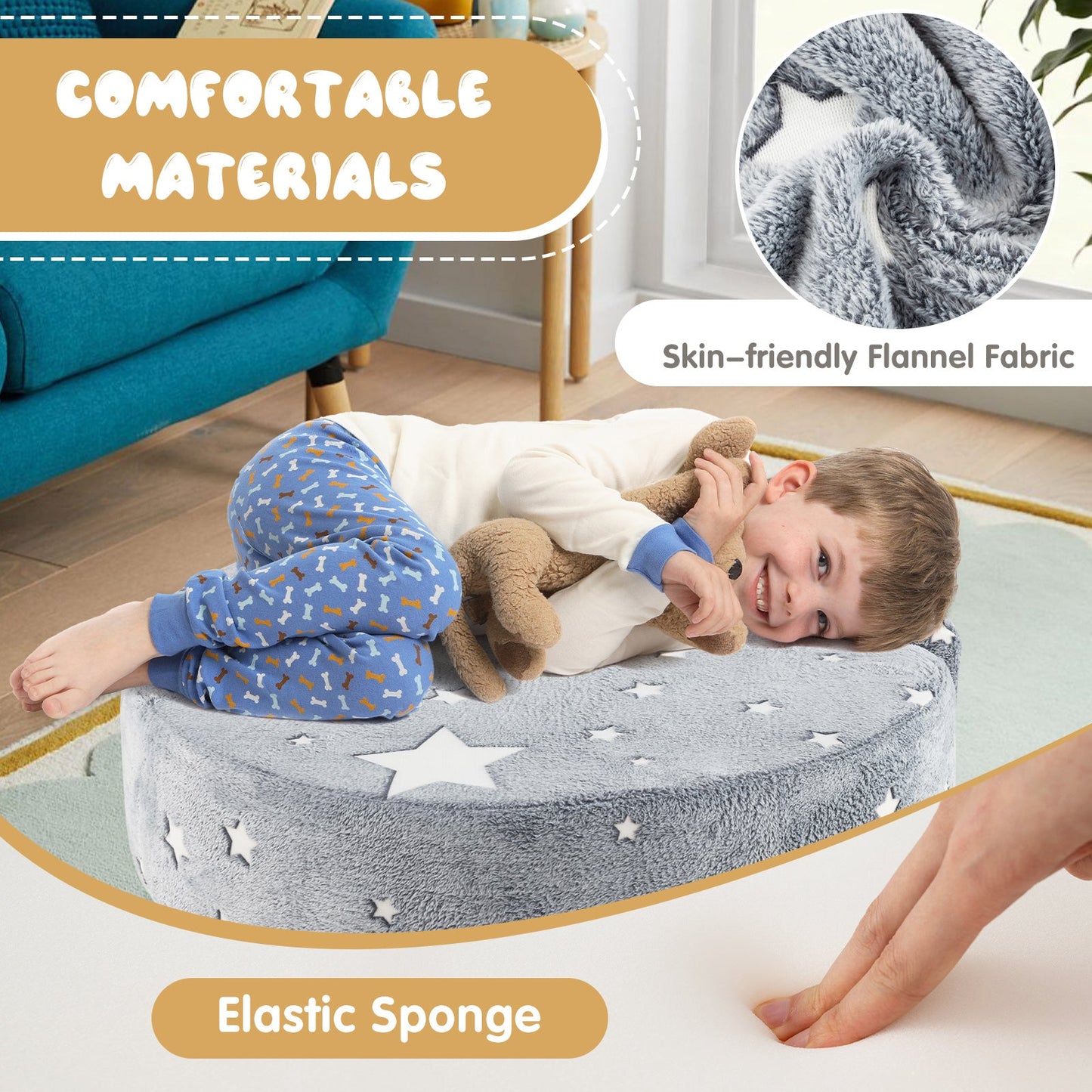 Sofá Infantil Convertible 2 en 1 que Brilla en la Oscuridad - Gris