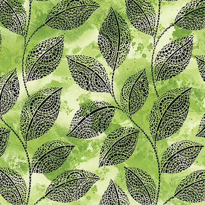 Go with the Flow Mosaic Leaves Lime Cotton Fabric - 44"/45" Per Yard