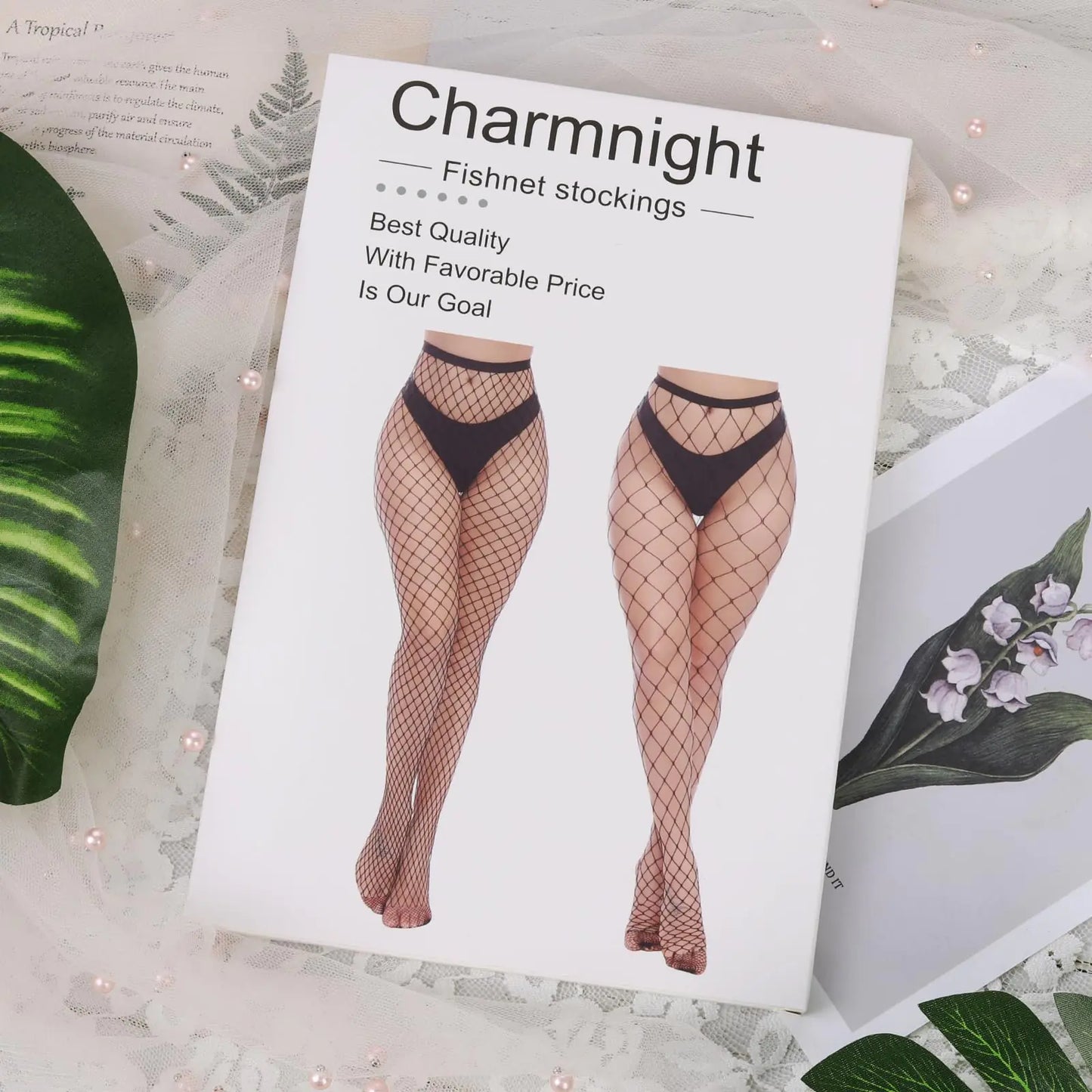 Collants en résille taille haute Charmnight pour femmes - Bas jusqu'à la cuisse