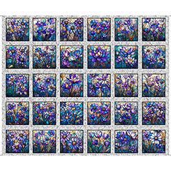 Gray Mosaic Blooms Stained Glass Floral Cotton Fabric