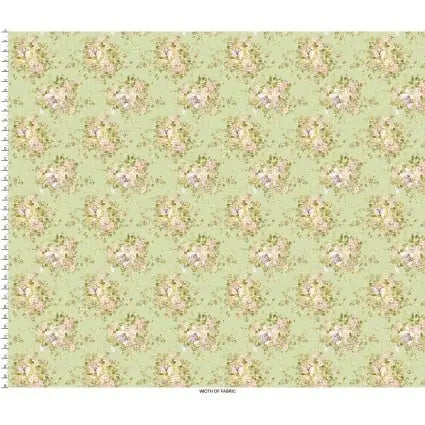 Tela de Algodón Verde Hermoso Ramo - 44"/45" por Yarda