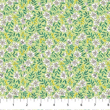 Green Blossoms Pocket Posies Cotton Fabric - 44"/45" Per Yard