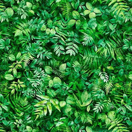 Tissu en coton Mixed Foliage Green Earthly Delights par yard