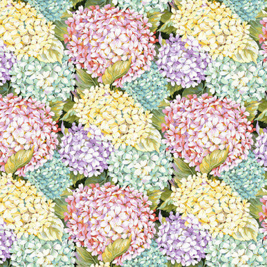Tissu en coton hydrangeas multicolores verts - 43"/44" par yard