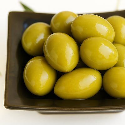 KORVEL Greek Green Whole Halkidiki Olives – Super Colossal – 10.65 oz Glass Jar