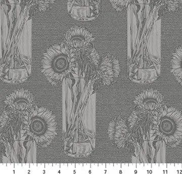 Grey Sunflowers Indelible Cotton Fabric by Anna Maria