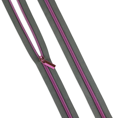 Cremallera de Nylon Tula Pink Coil #5 Gris - 3 Yardas con 9 Tiradores