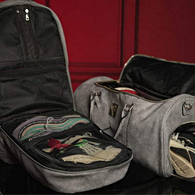 Stylish Grey Tumbled Leather Travel Bag Set - Backpack & Duffle - Korvel