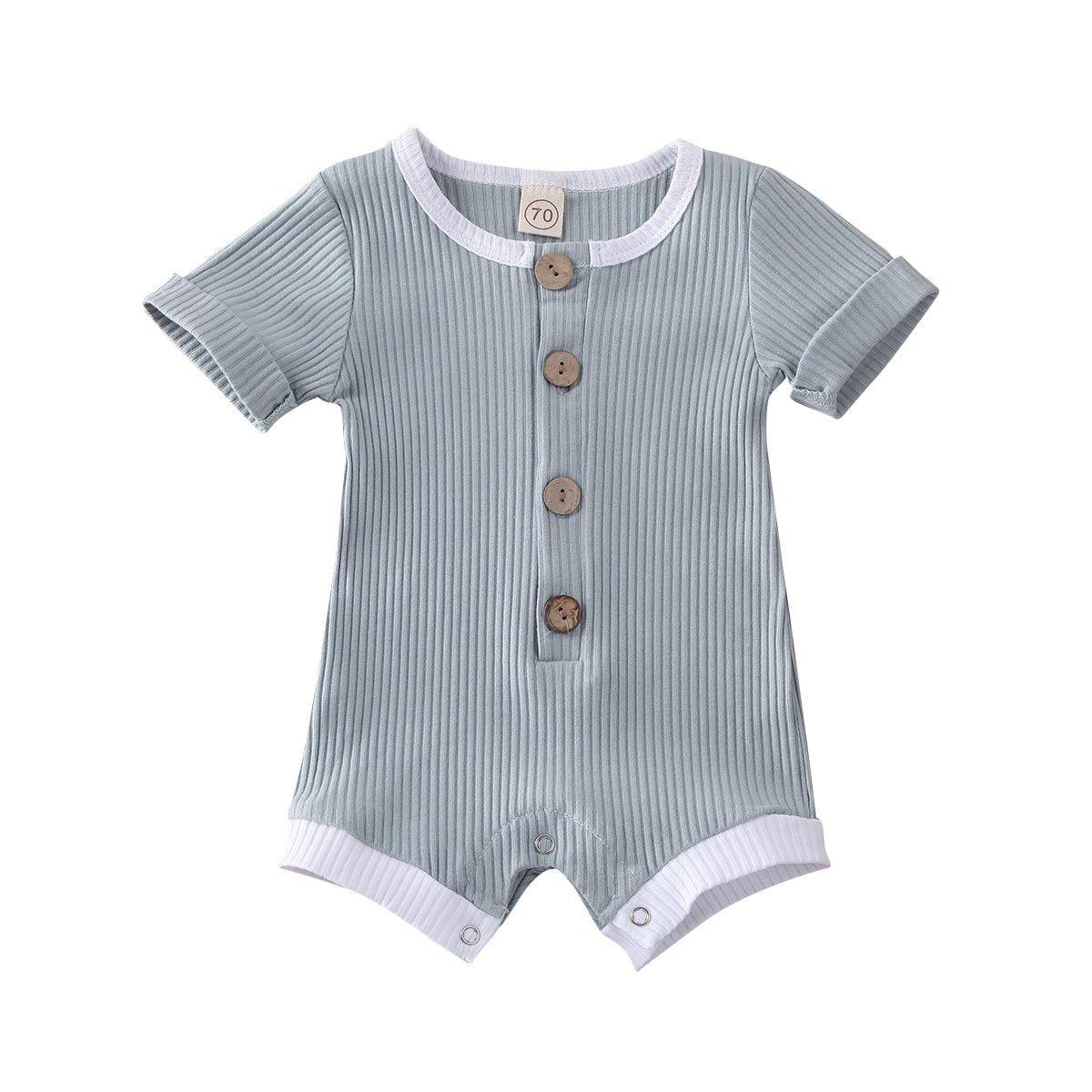 Retro Ribbed Solid Romper for Infants