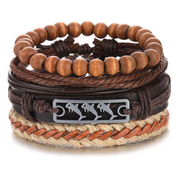 Vintage Black Bead Leather Bracelet for Men and Women