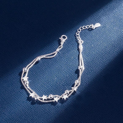 Elegant 925 Sterling Silver Double Layer Star Bead Bracelet for Women