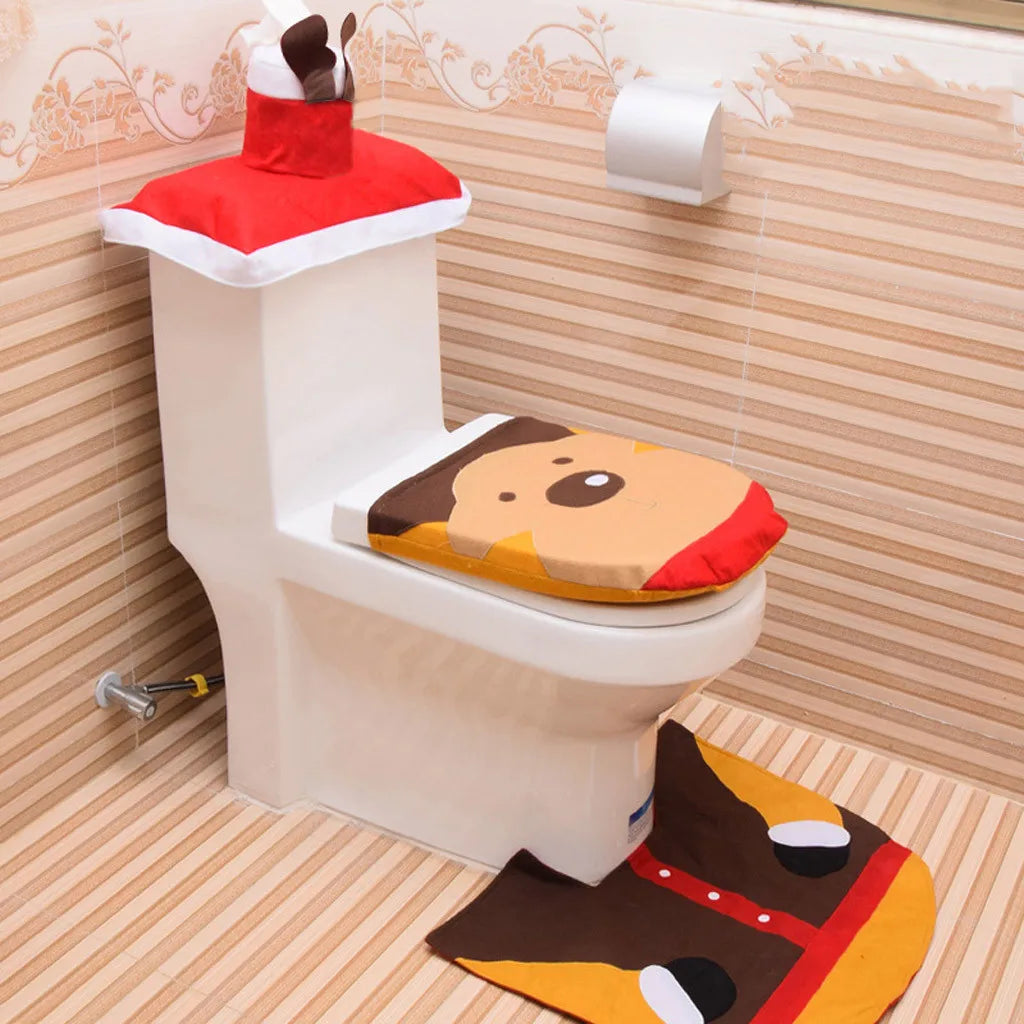3PC Christmas Closestool Cover Santa Claus Toilet Seat And Tissue Cover Set Christmas Decorations For Bathroom Mat kerst decorat - Korvel