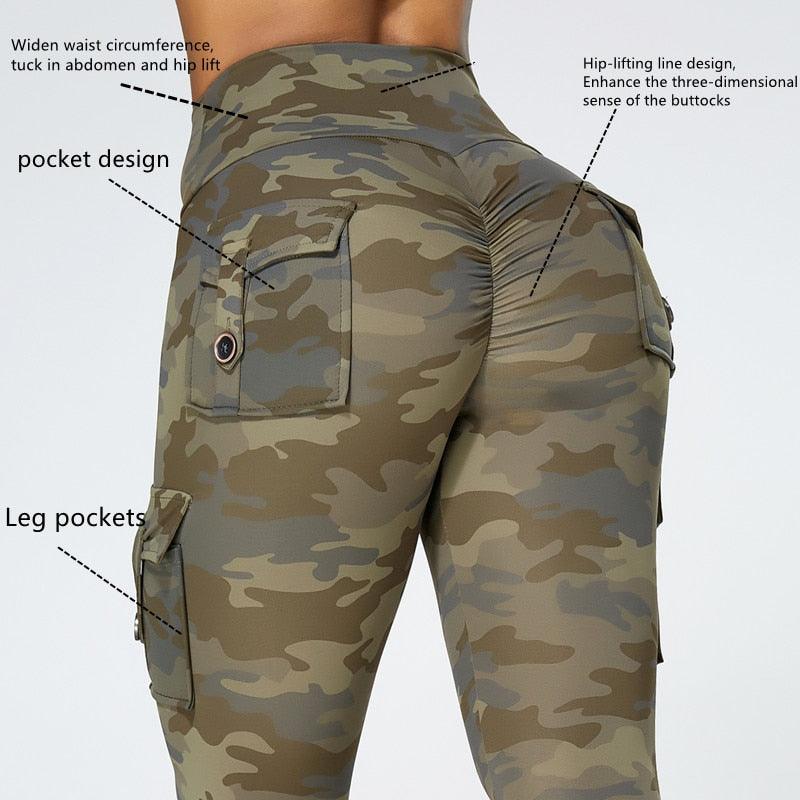 Pantalones de Yoga de Camuflaje con Bolsillos para Mujeres