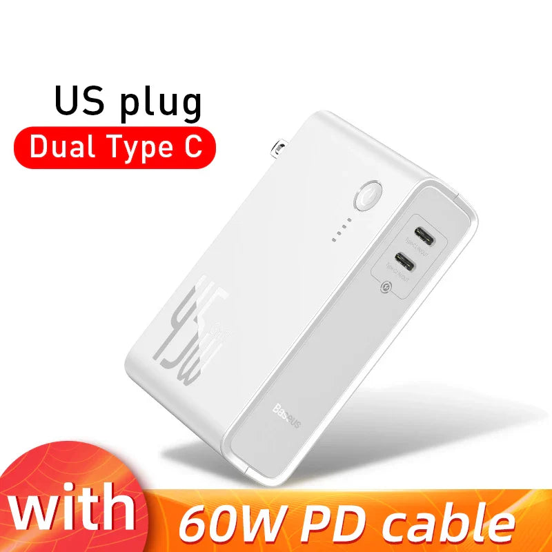 Baseus GaN Power Bank Charger 10000mAh 45W USB C PD Fast Charging 2 in 1 Charger & Battery as One ForiP 11 Pro Laptop ForXiaomi - Korvel