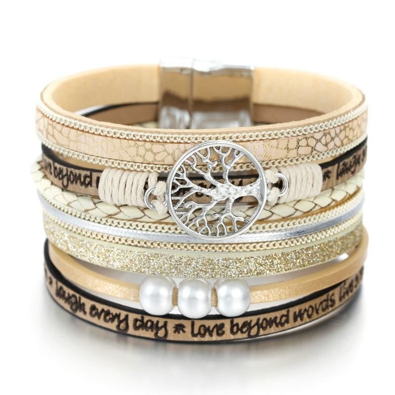 Elegant Handmade Leather Wrap Bracelet with Tree of Life Charm for Men and Women - Korvel