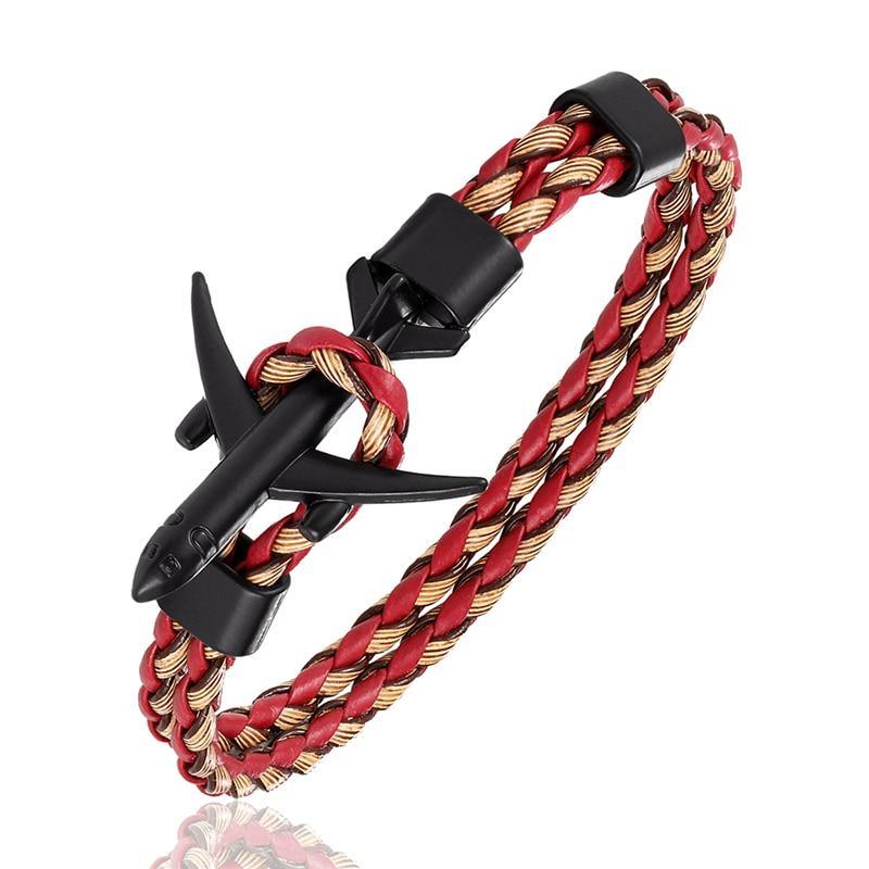 Pulsera de Cuero con Ancla de Avión Elegante para Hombres y Mujeres