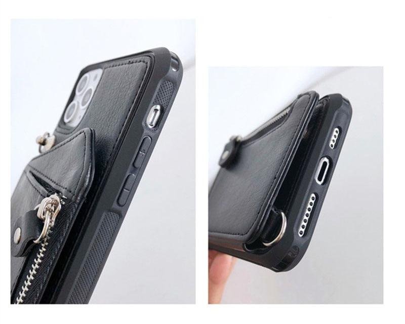 Funda cruzada de cuero de lujo con correa para billetera para iPhone