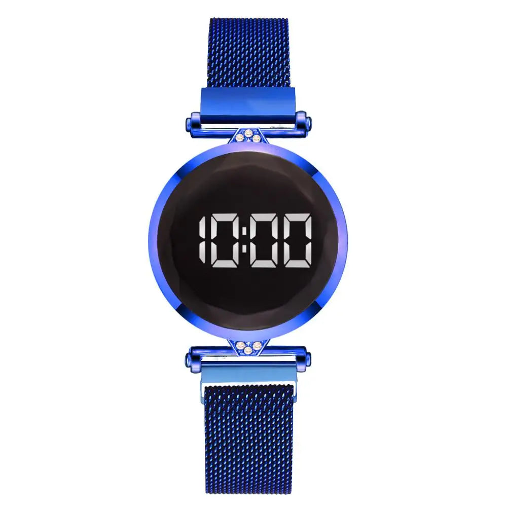 Luxury Digital Magnet Watches For Women Rose Gold Stainless Steel Dress LED Quartz Watch Female Clock Relogio Feminino Drop Ship - Korvel