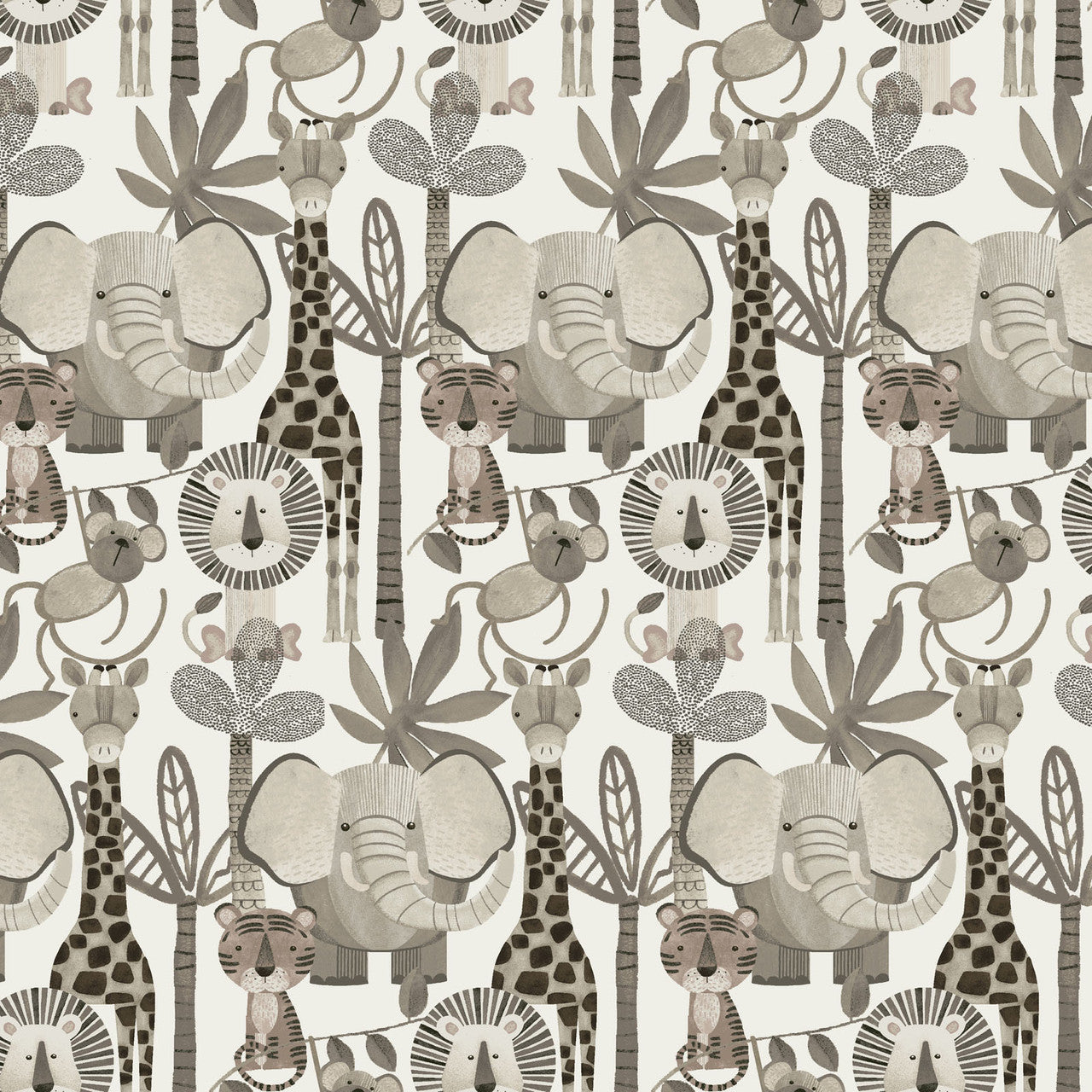 Tissu Beige Animaux Directionnels Jungle Romp - 43"/44" par Yard