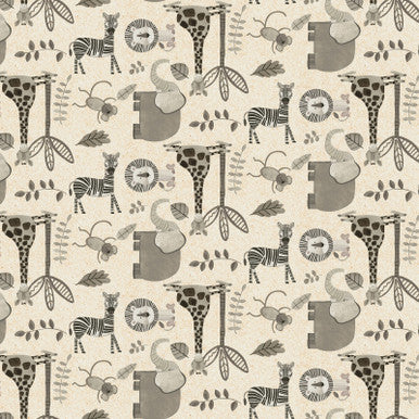 Tissu crème Jungle Romp petits animaux imprimés - 43"/44" par yard