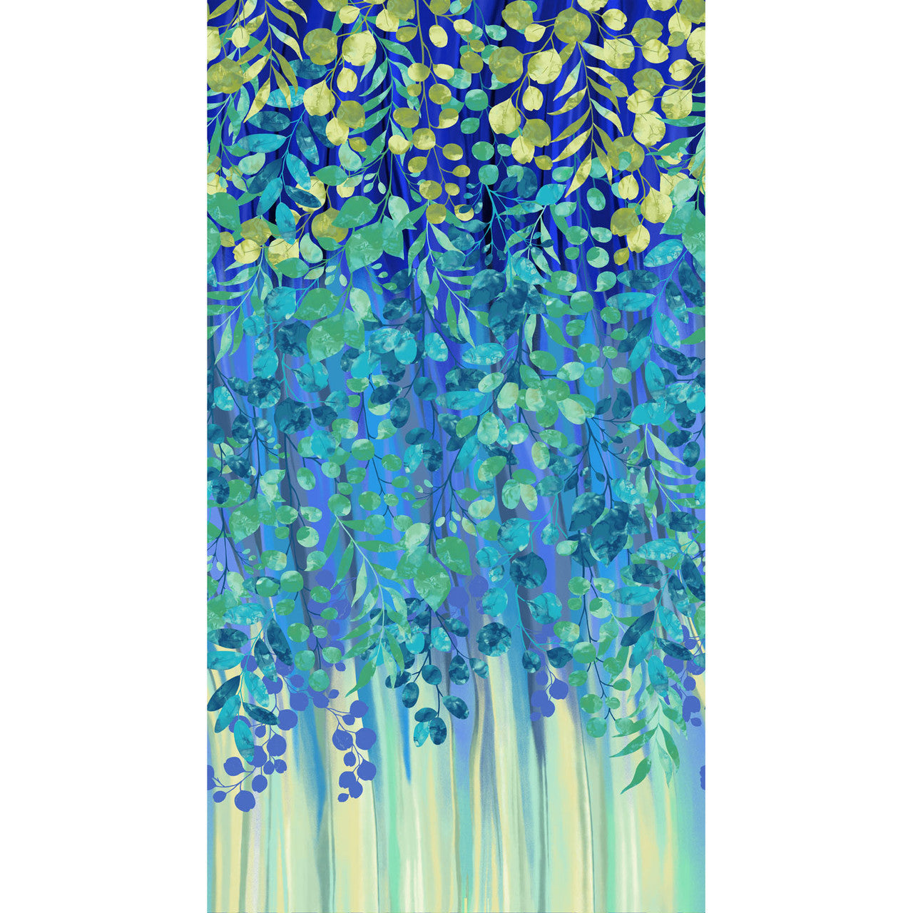 Tissu en coton à motifs de feuilles de cascade de paon - 43"/44" par yard