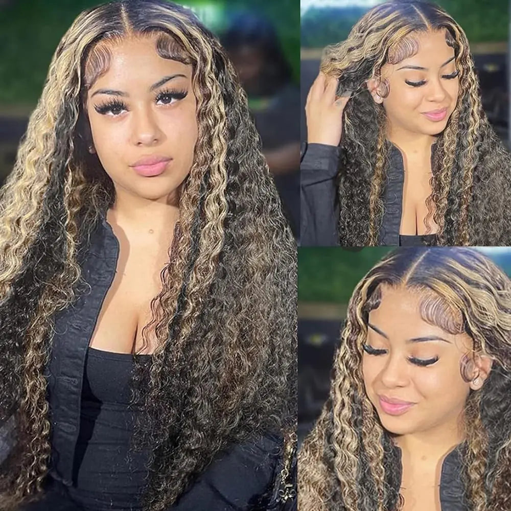 Vlusee Perruque Lace Front Deep Wave 13x6 - Cheveux Humains Ombre Blonde