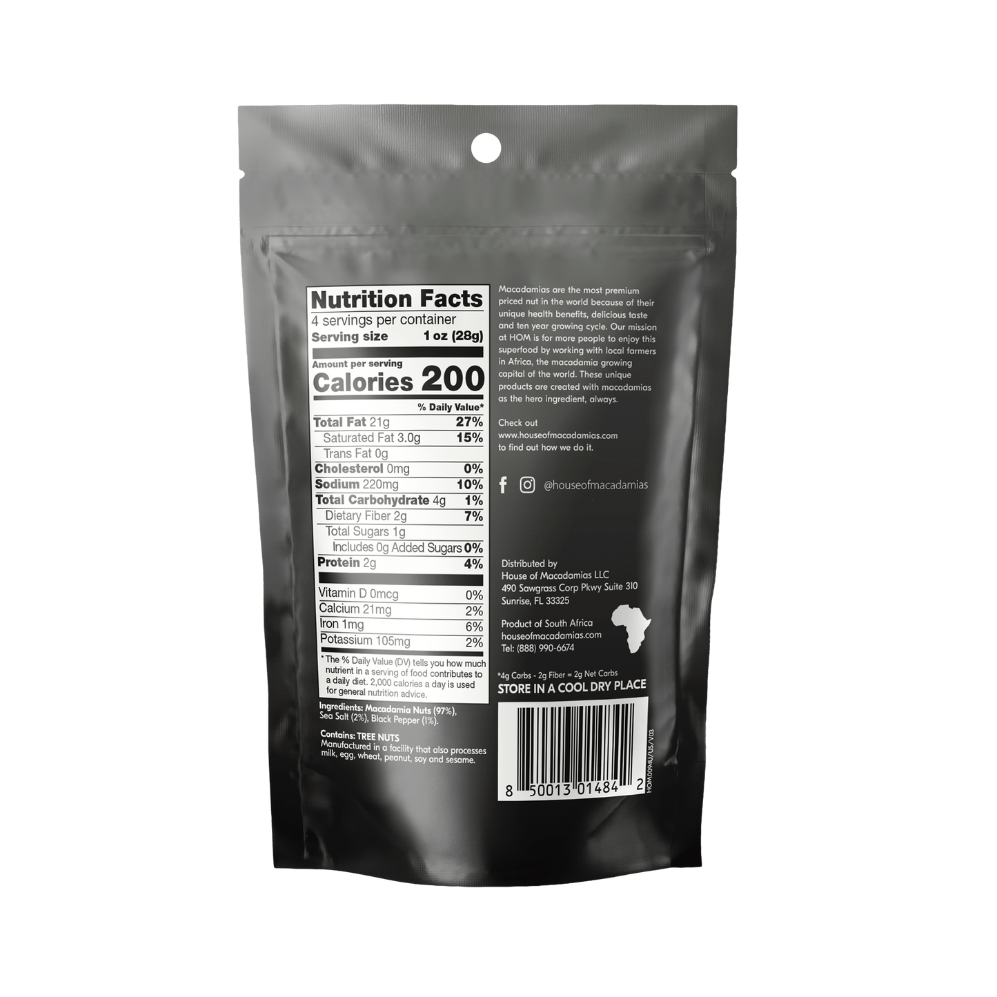 Nueces de Macadamia Tostadas Secas Premium con Sal Marina y Pimienta Negra
