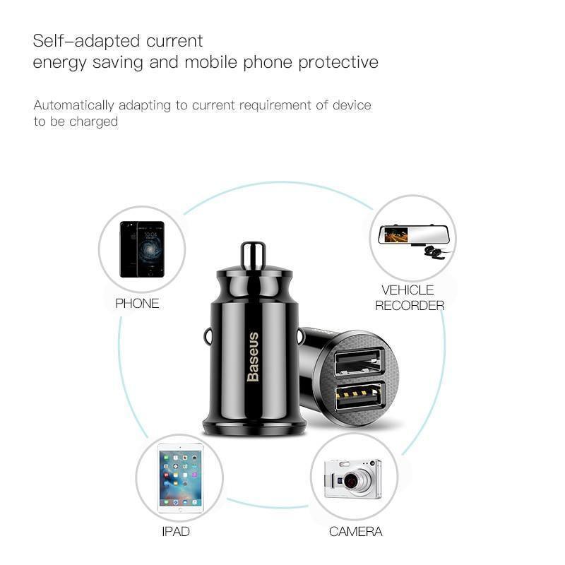 Chargeur de voiture USB noir double 3.1A - Adaptateur de charge rapide