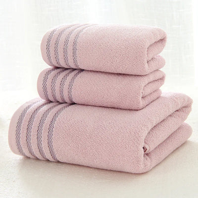 Premium Stripe Cotton Bath Towel Set - 3 Piece Collection
