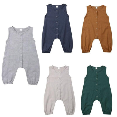 Classic Solid Color Sleeveless Cotton Romper for Infants