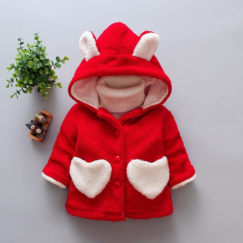Cozy Velvet Winter Coats for Baby Girls - Heart Print Hoodies - Korvel